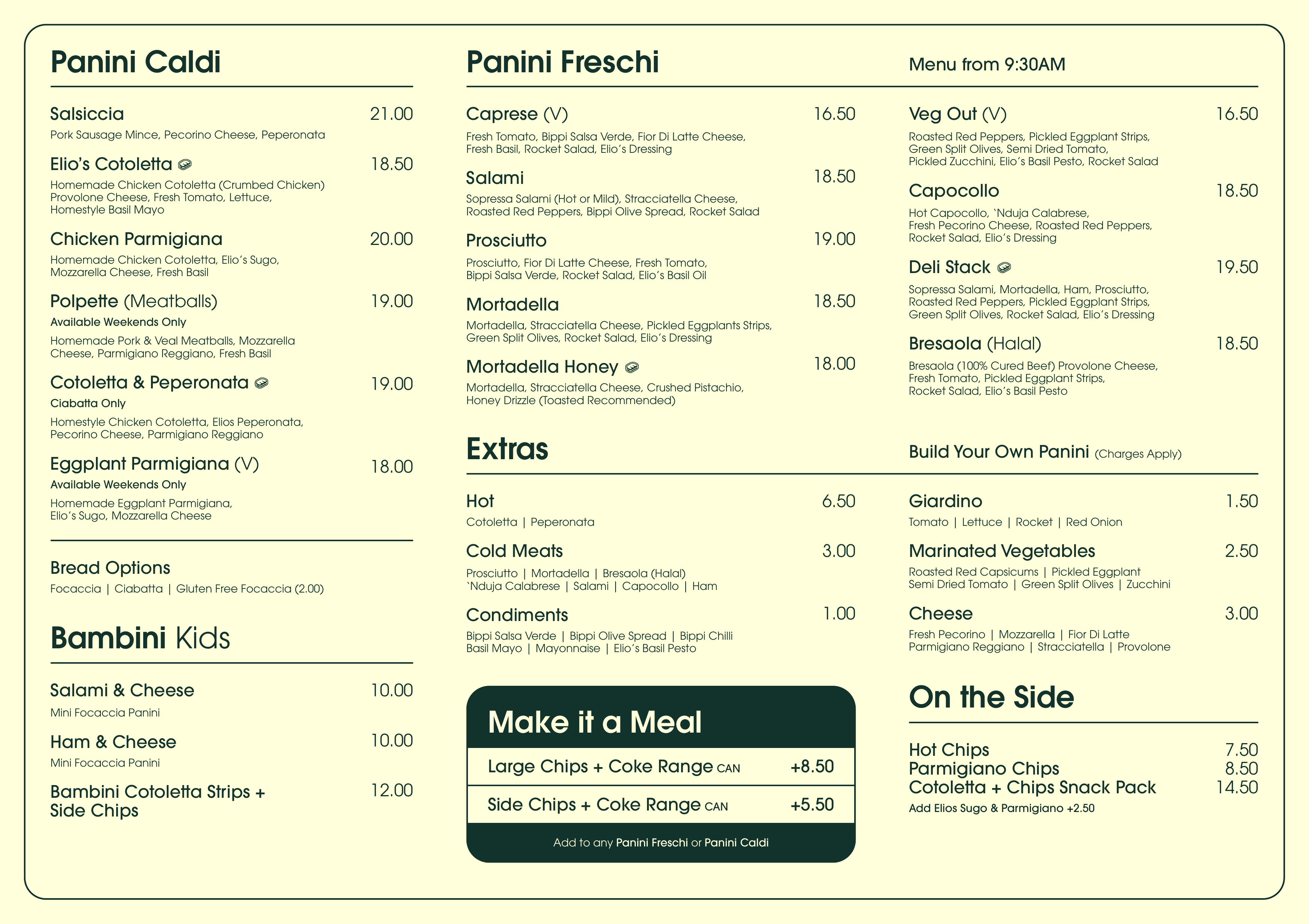 Elio's menu page 1