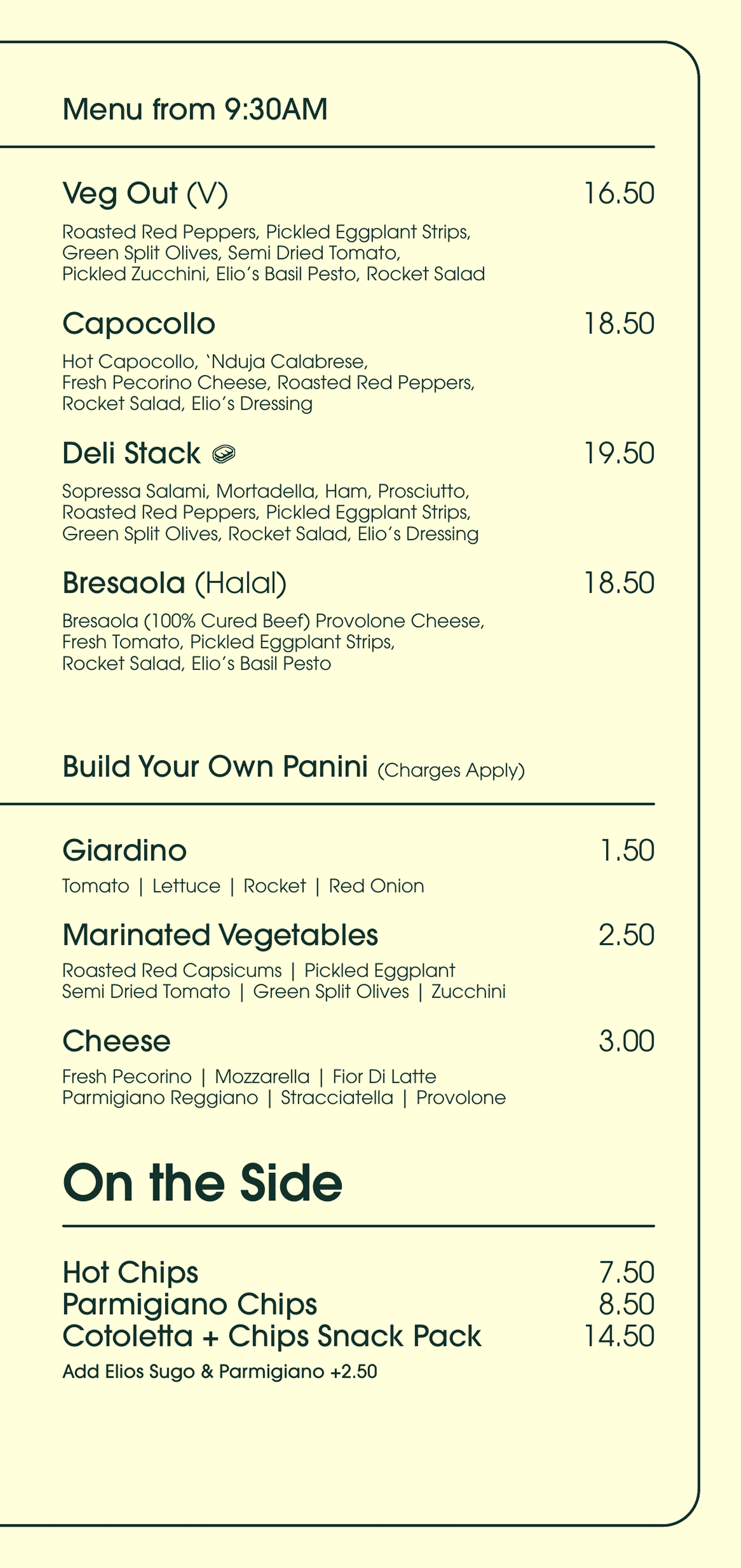 Elio's menu panel 4